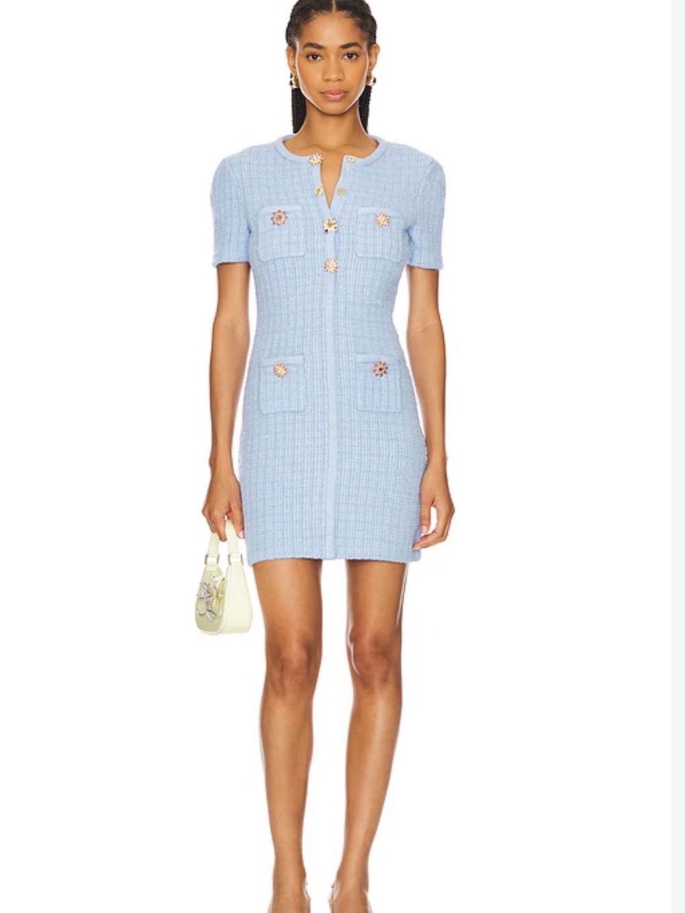 self-portrait Blue Jewel Button Knit Mini Dress Blue XS